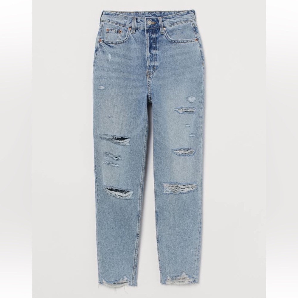 H&M Divided Slim Fit High Waisted Mom Jeans with Frayed Hem Size 10